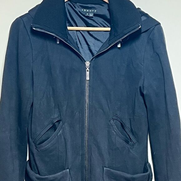 Theory Jacket Womens Black Wool Blend Hooded Zipper Hooded  Paxton Coat Sz M - Picture 3 of 7